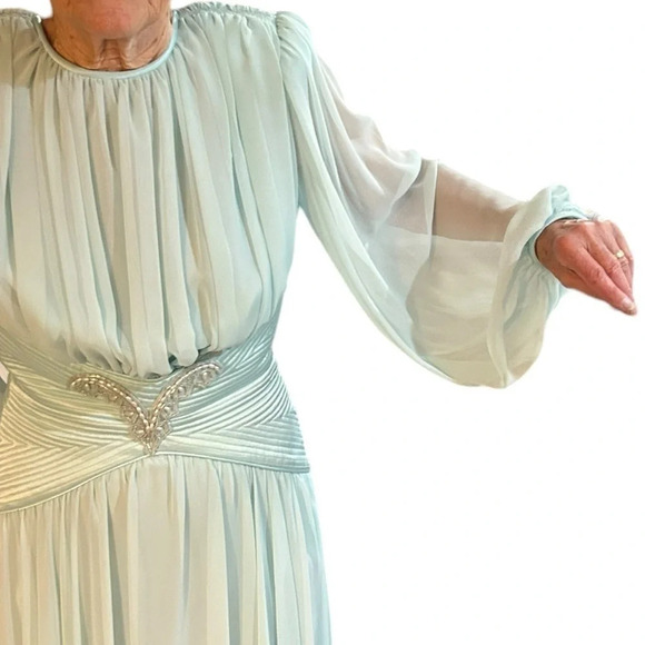 BETTY RUBIN 🇨🇦 sheer maxi dress sateen,pleated,evening,glam,feminine,romantic EC - Picture 7 of 14